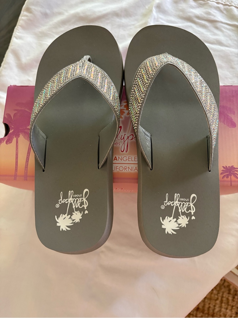 Jellypop Grey Flip Flops with bling